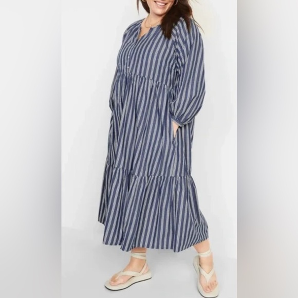 Old Navy Dresses & Skirts - OLD NAVY WOMENS ALL-DAY MAXI SWING DRESS 3/4 SLEEVE 100% COTTON STRIPED SIZE L